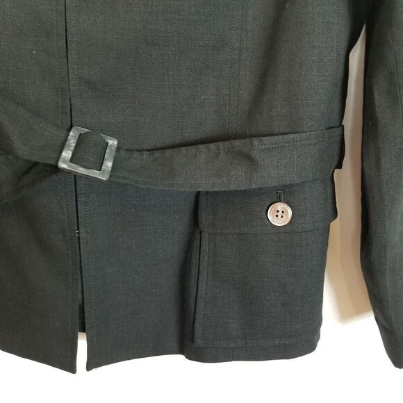 Talbots Women Linen Blend Belted Jacket Size 12 Black Lined Preppy - Picture 2 of 5